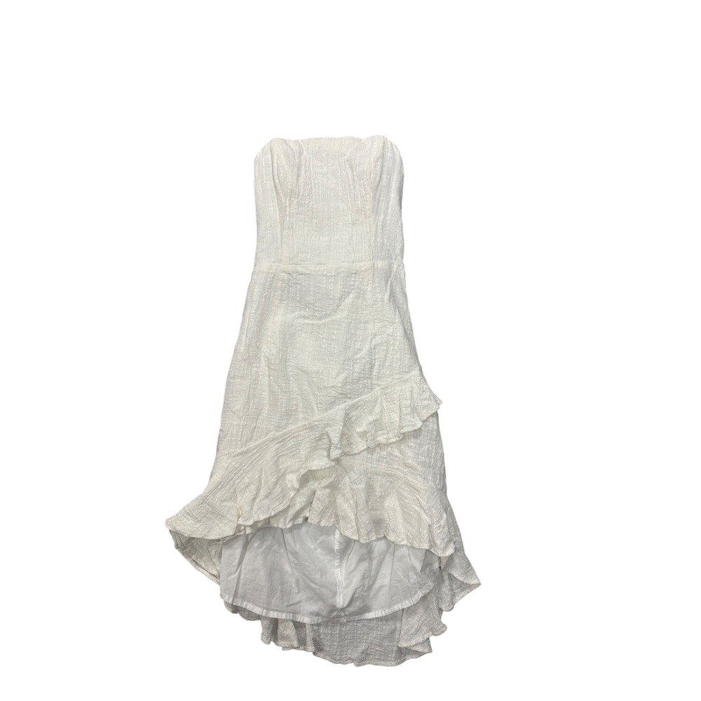 Hello Molly Dress S US 4 White Strapless High Low Ruffle Lace Up Back Textured